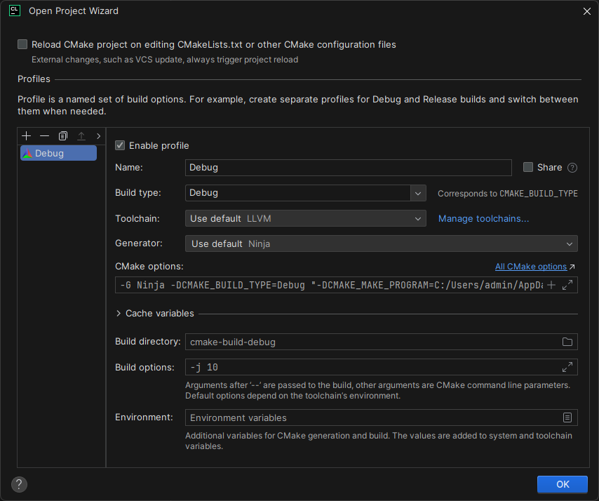 Image showing the CLion Open Project Wizard