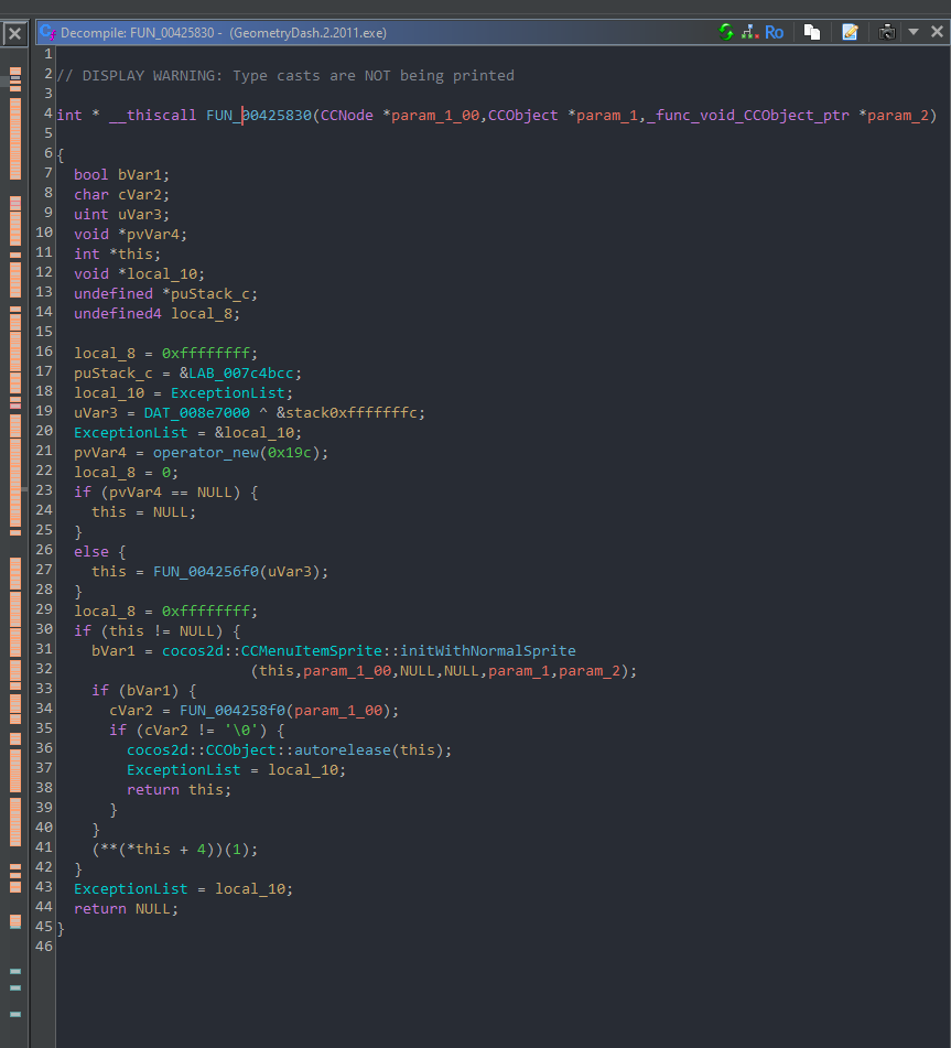 Code resembling a create function