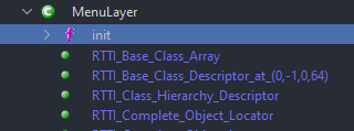 Picture showing MenuLayer::init under MenuLayer in Ghidra