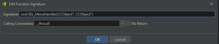 Defining SEL_MenuHandler in Ghidra