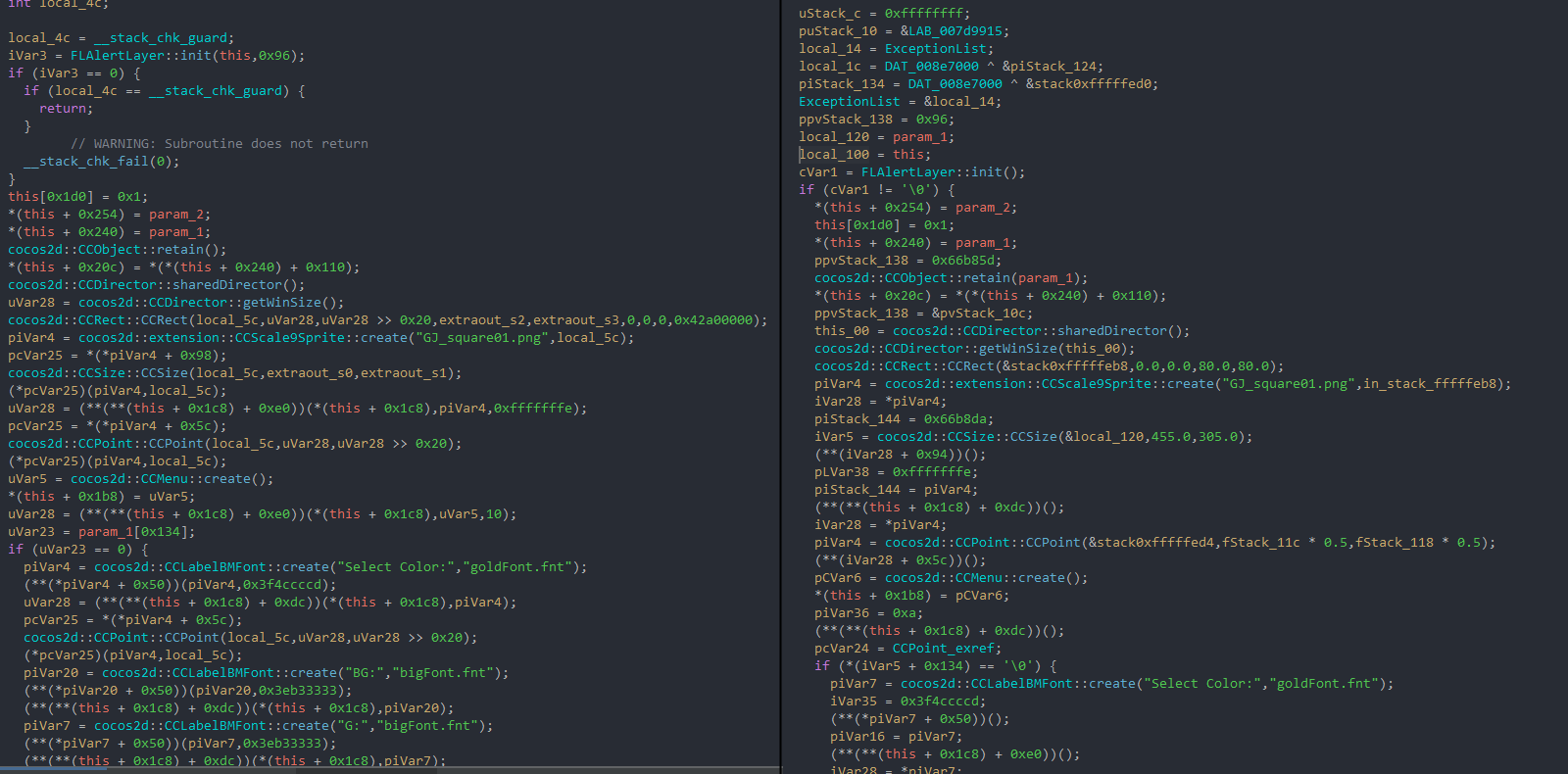 Comparison between LevelSettingsLayer::init on Android and what we think is the same on Windows